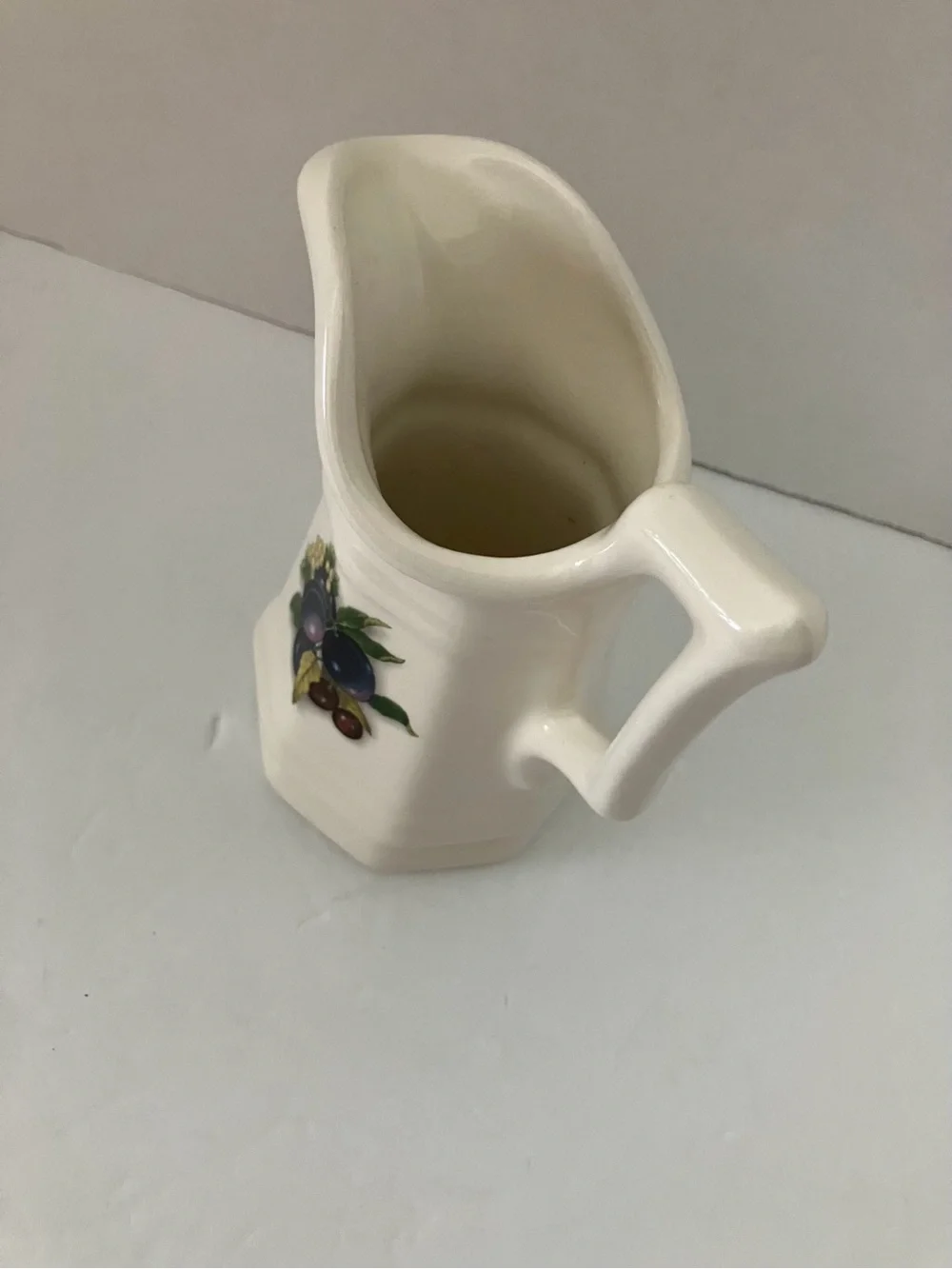 Vintage Cream Ceramic Fruit-Decor Maple Syrup Pitcher Rare Pattern